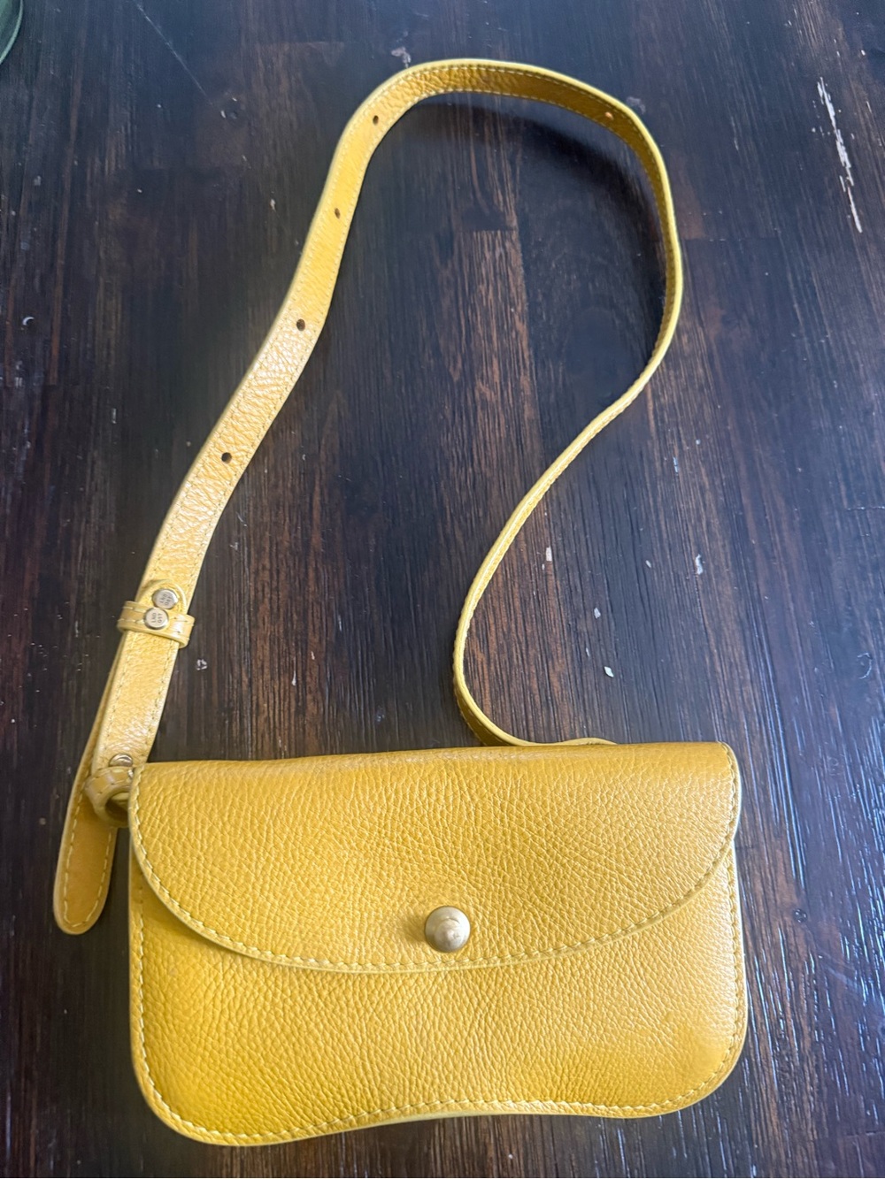 Mustard Yellow Leather Crossbody Bag with Adjustable Strap